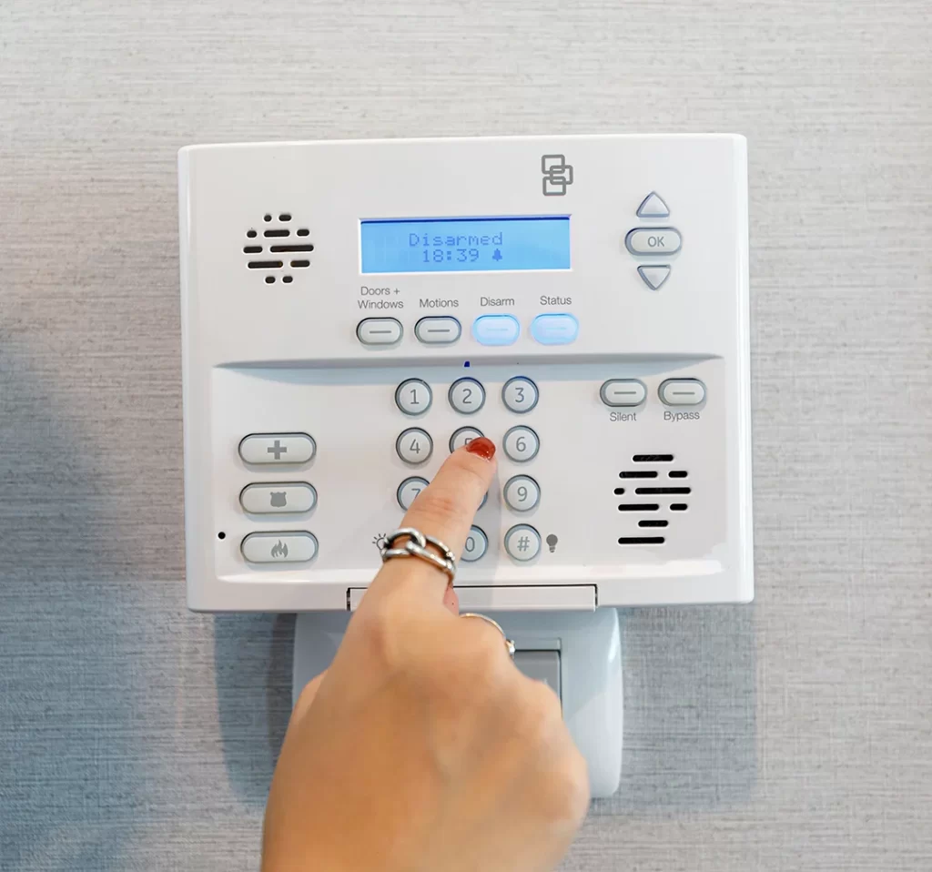 Office of home security alarm concept. Home security alarm keypa